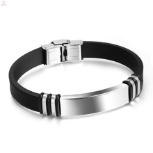 Men Cheap Manual Band Bangles 316L Stainless Steel Silicone Bracelet